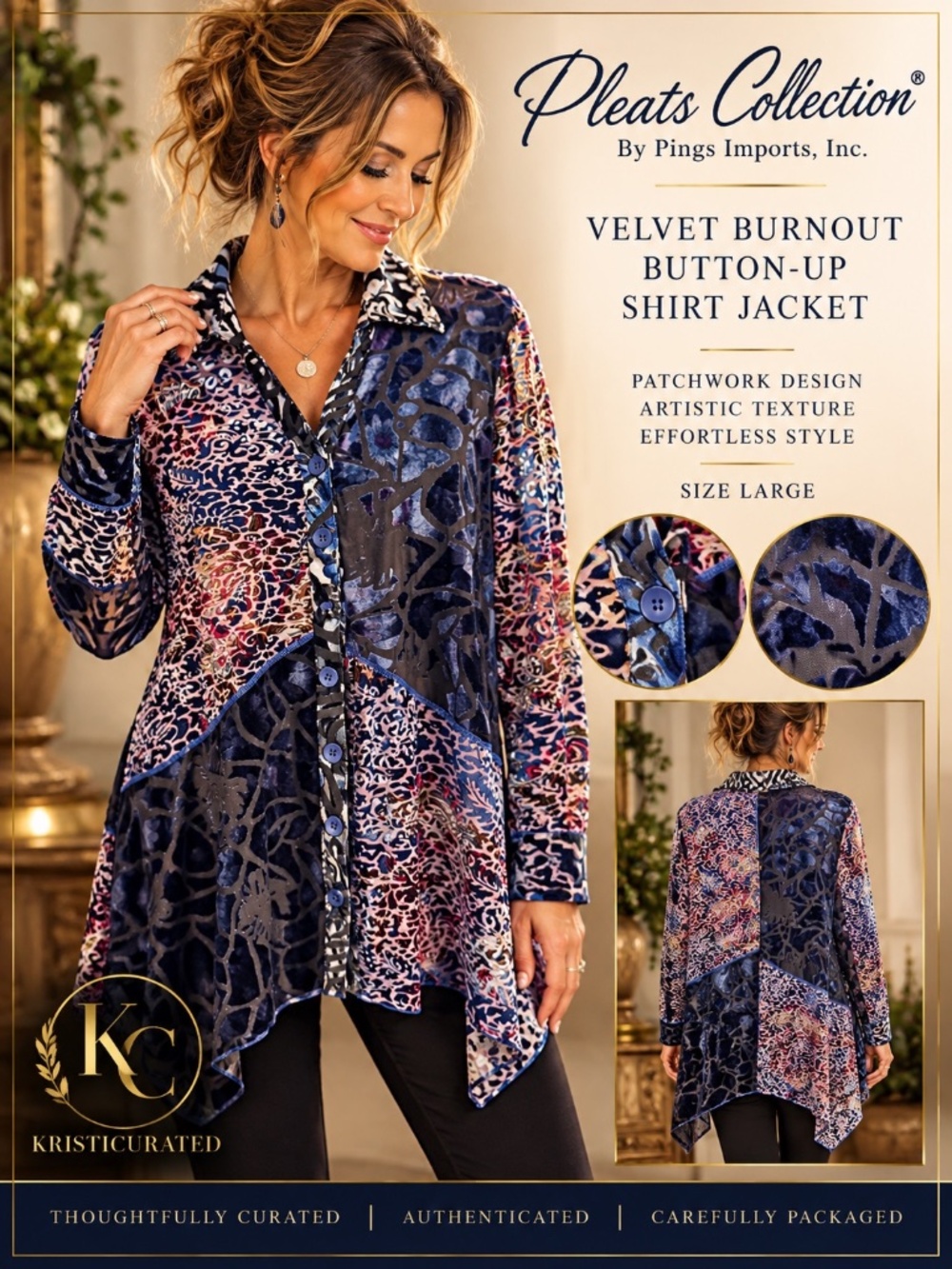 Pleats Collection Velvet Burnout Patchwork Tunic Jacket L Lagenlook